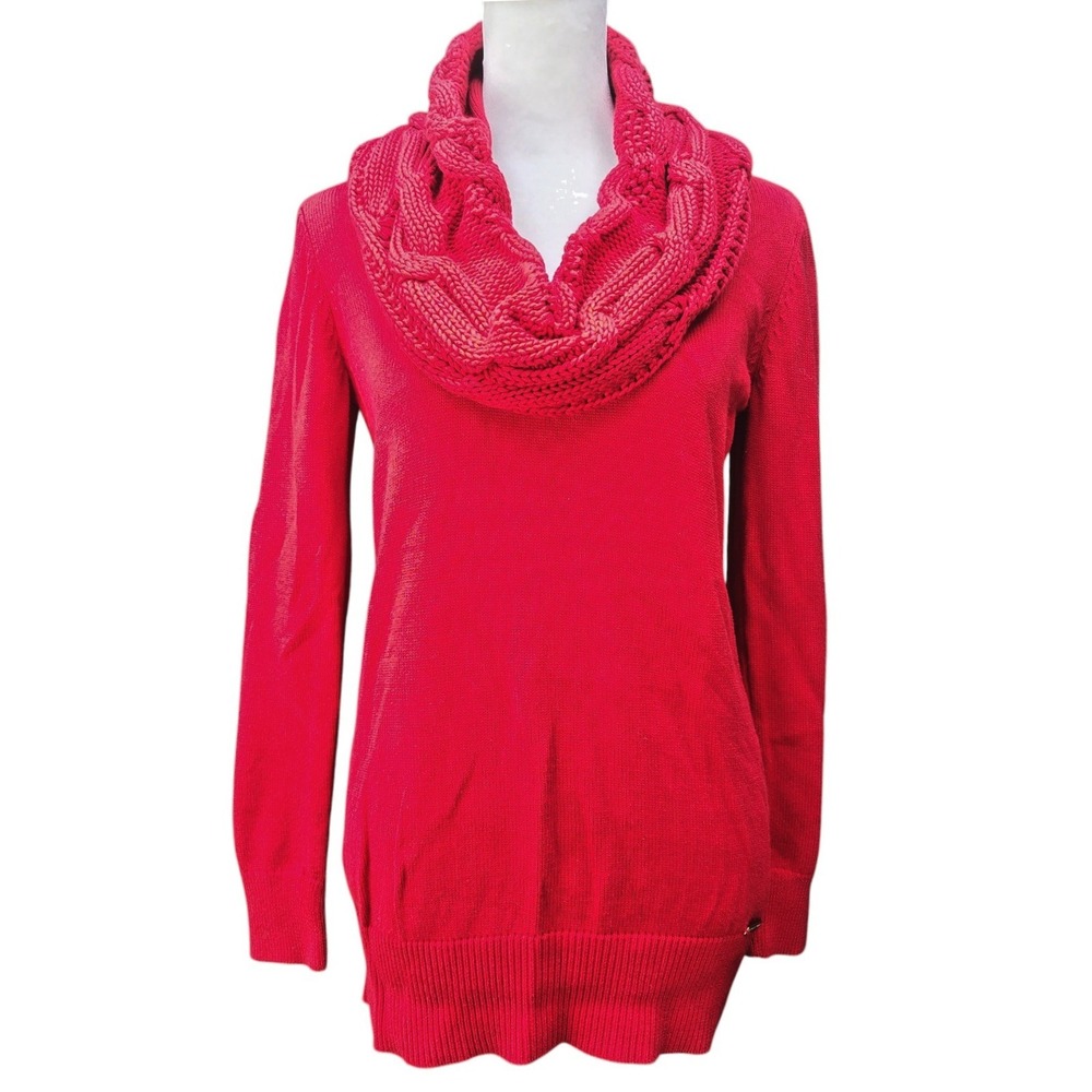 Michael Kors Women's Sweater Medium Cowl Neck Red Pullover Long Sleeve‎ Tunic